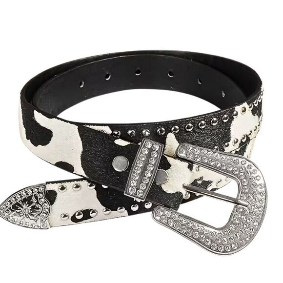 Western Cow Print Rhinestone Belt Bling Studded Cowgirl Y2K Country Large NWT main image 4